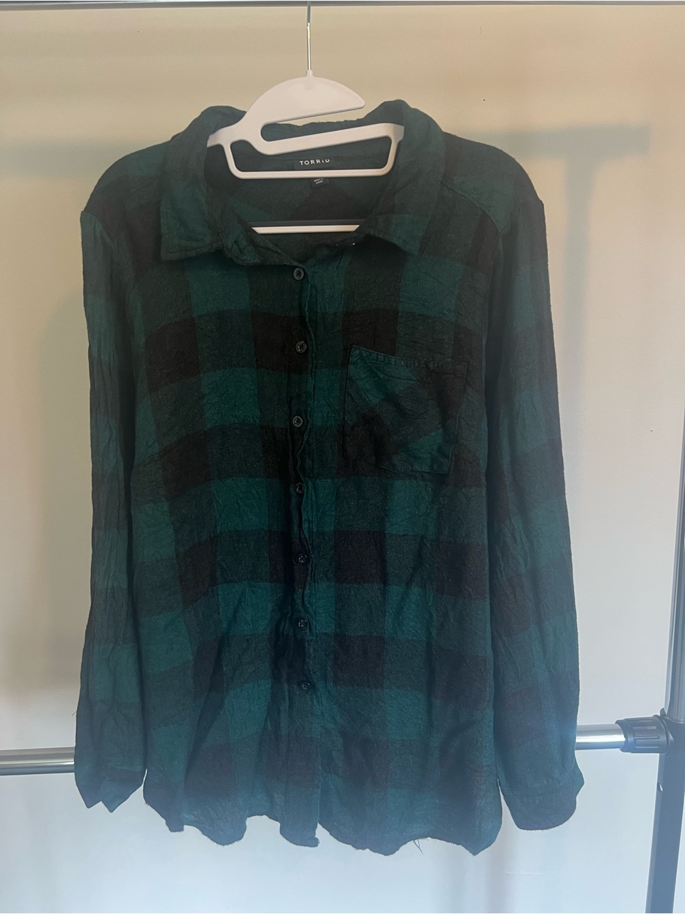 torrid Black and Green Plaid Button-Front Shirt